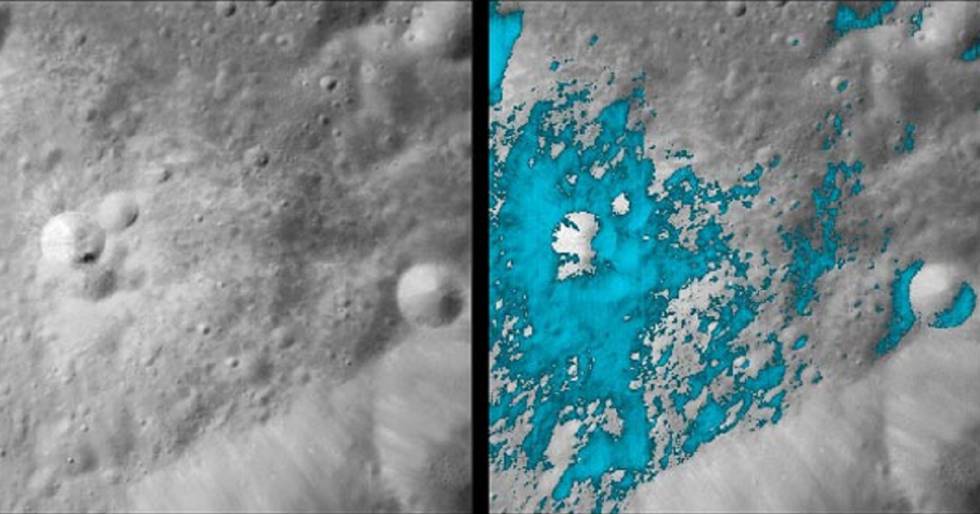 Teóricamente, se sabe que hay hielo en el fondo de algunos cráteres de los polos.