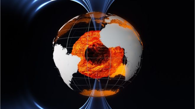 El Polo Norte magnético se desplaza. El campo magnético de la Tierra se genera en su núcleo externo.