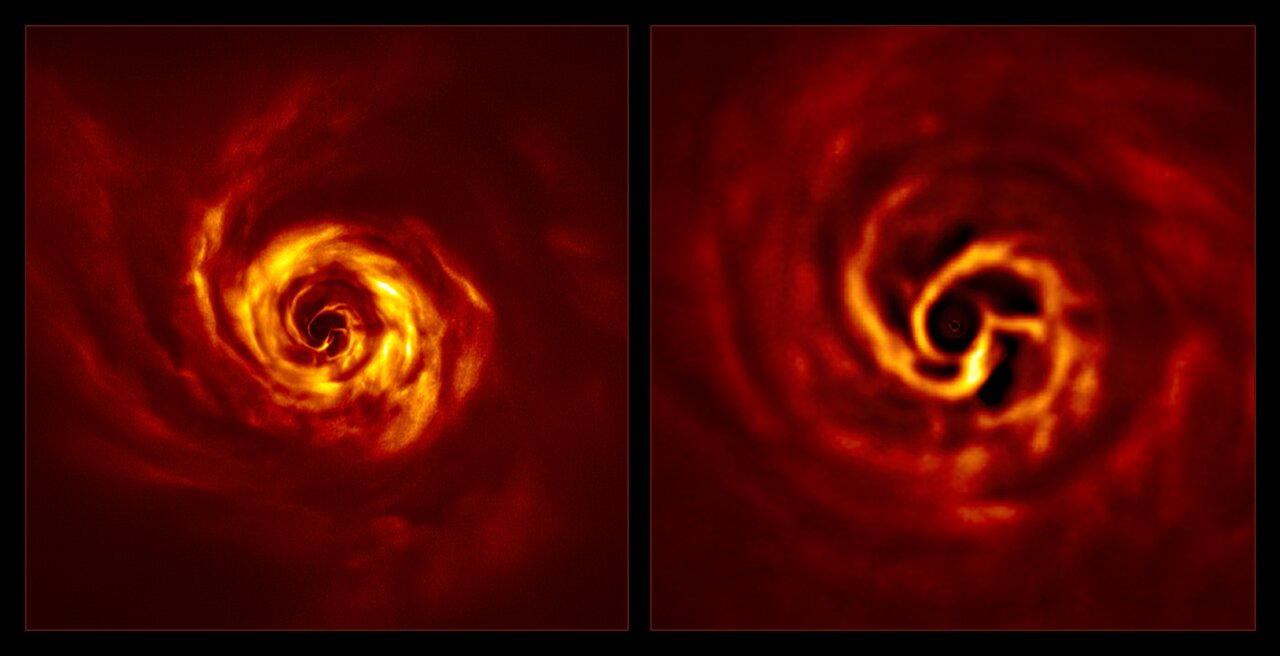  La segunda imagen mostraría el origen del nuevo planeta en el centro del vórtice estelar.