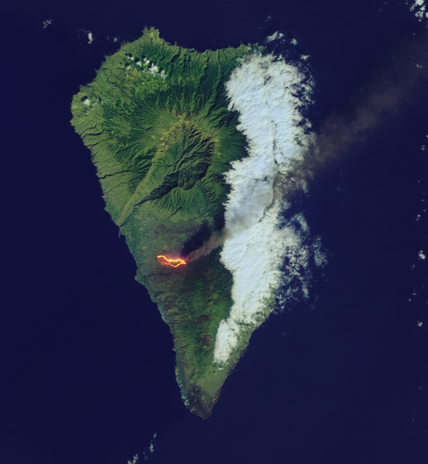 La lava de La Palma vista desde el espacio es una imagen impactante.