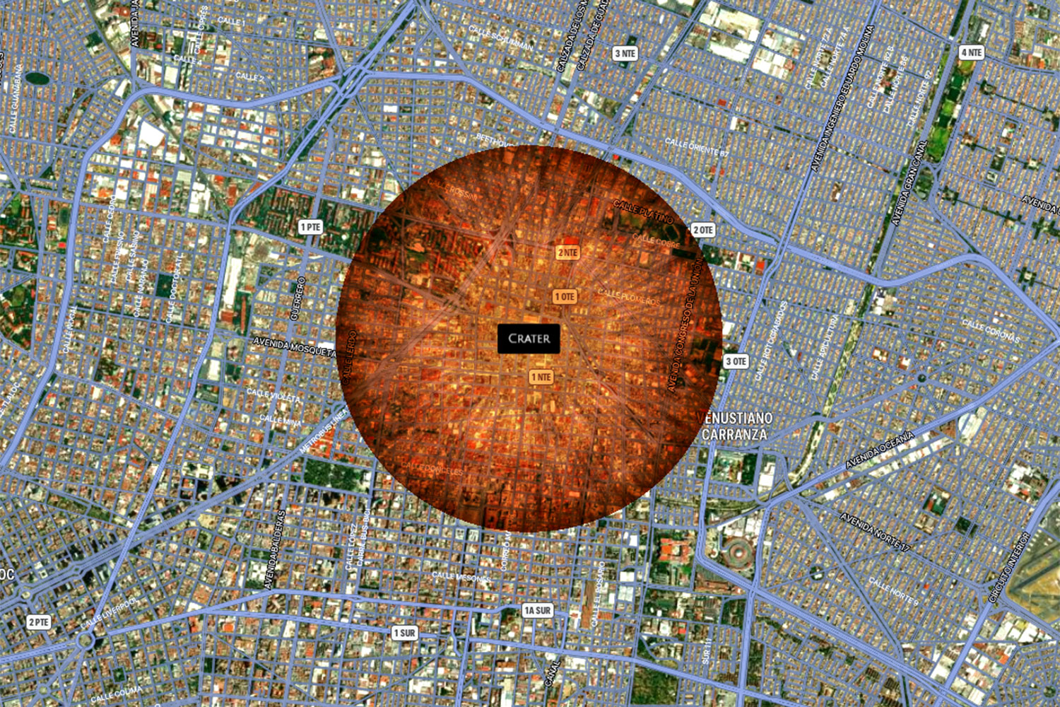 El impacto destruiría 30 kilómetros de edificios.