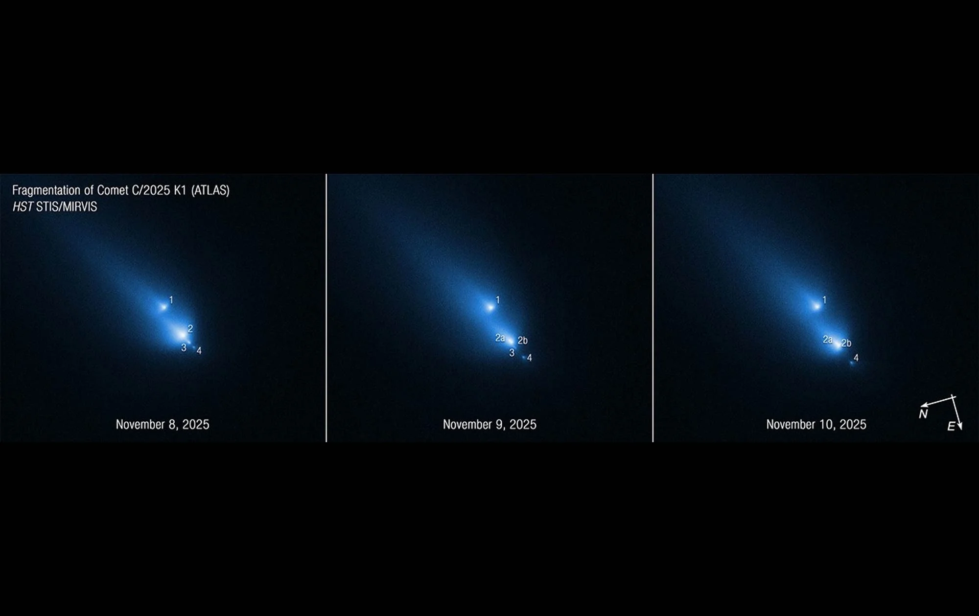 El cometa fragmentado en cuatro es un evento único.