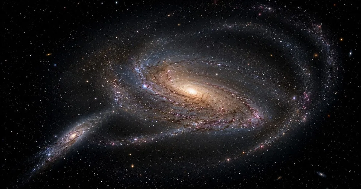 Empezó a girar al chocar con una galaxia enana hace miles de millones de años.
